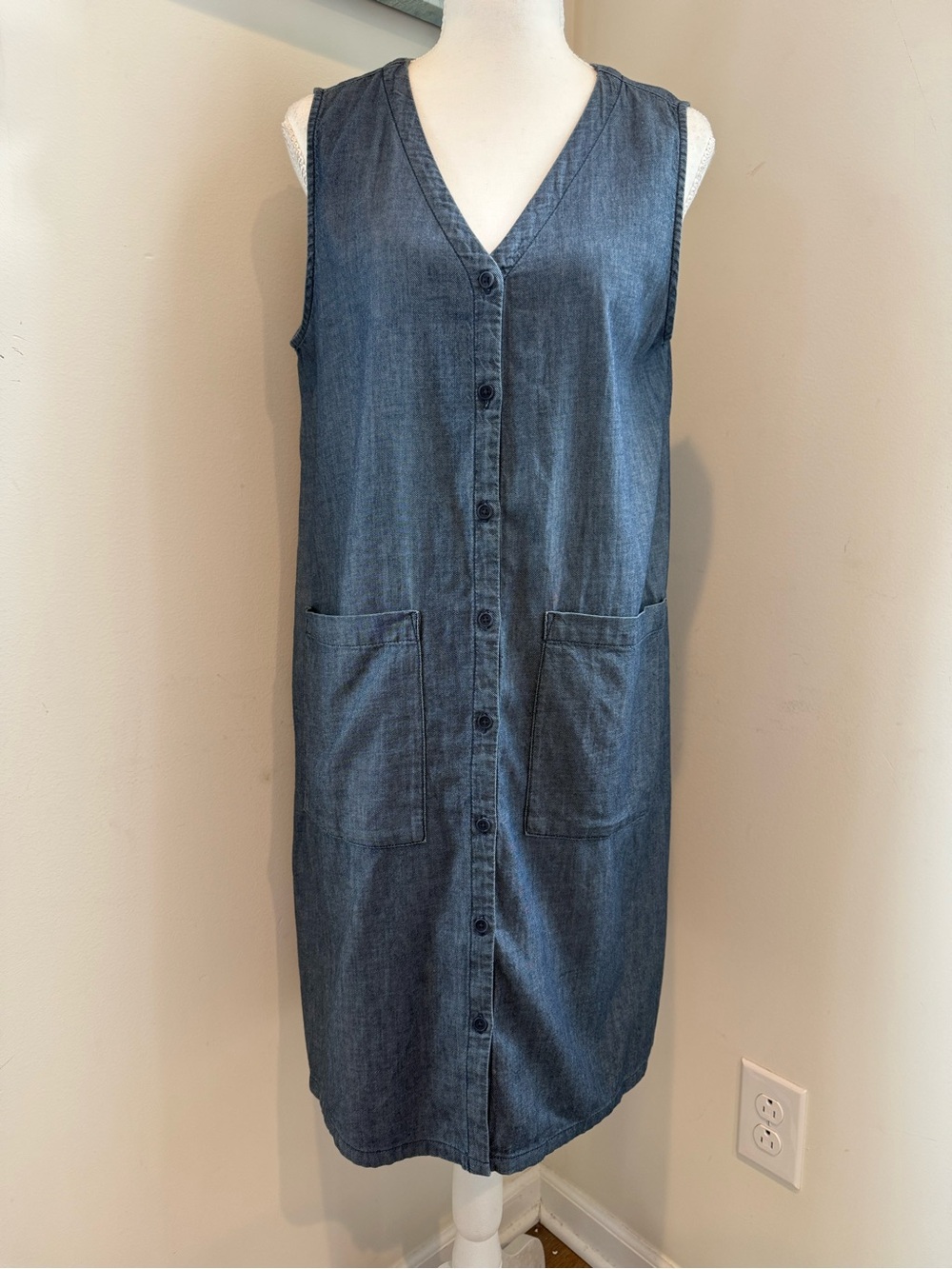 Eileen Fisher Women’s 100% Cotton Blue Denim Chambray Long Top